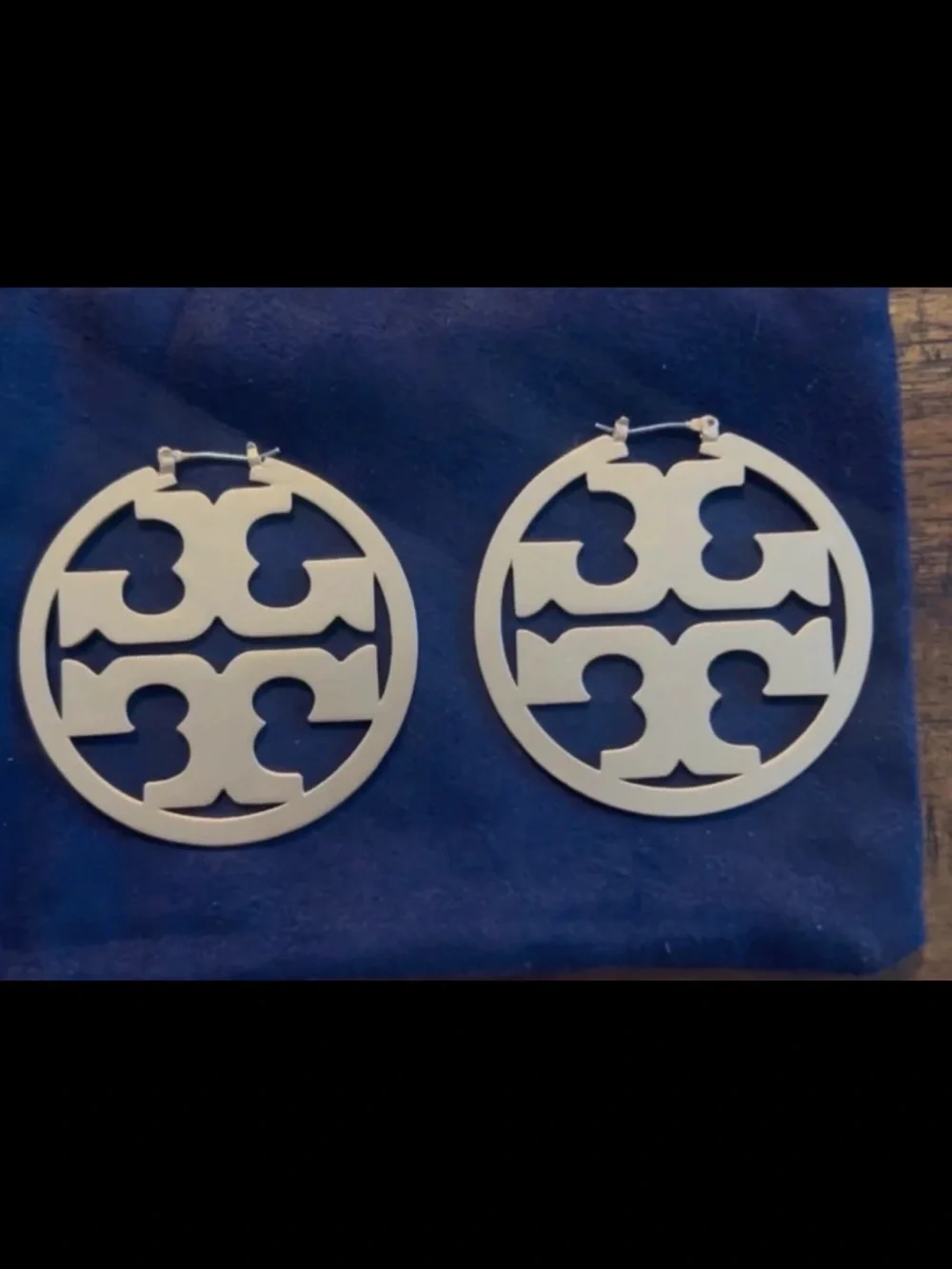 Tory Burch Gold Logo Hoop Earrings 2” Cutout Statement